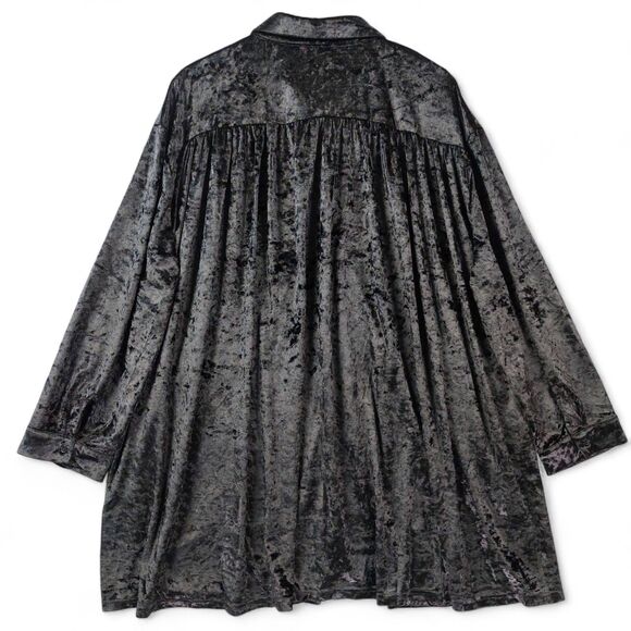 Origami by Vivien XXL Black Crushed Velvet Duster Jacket Coat Shacket Goth Chic - Picture 2 of 9